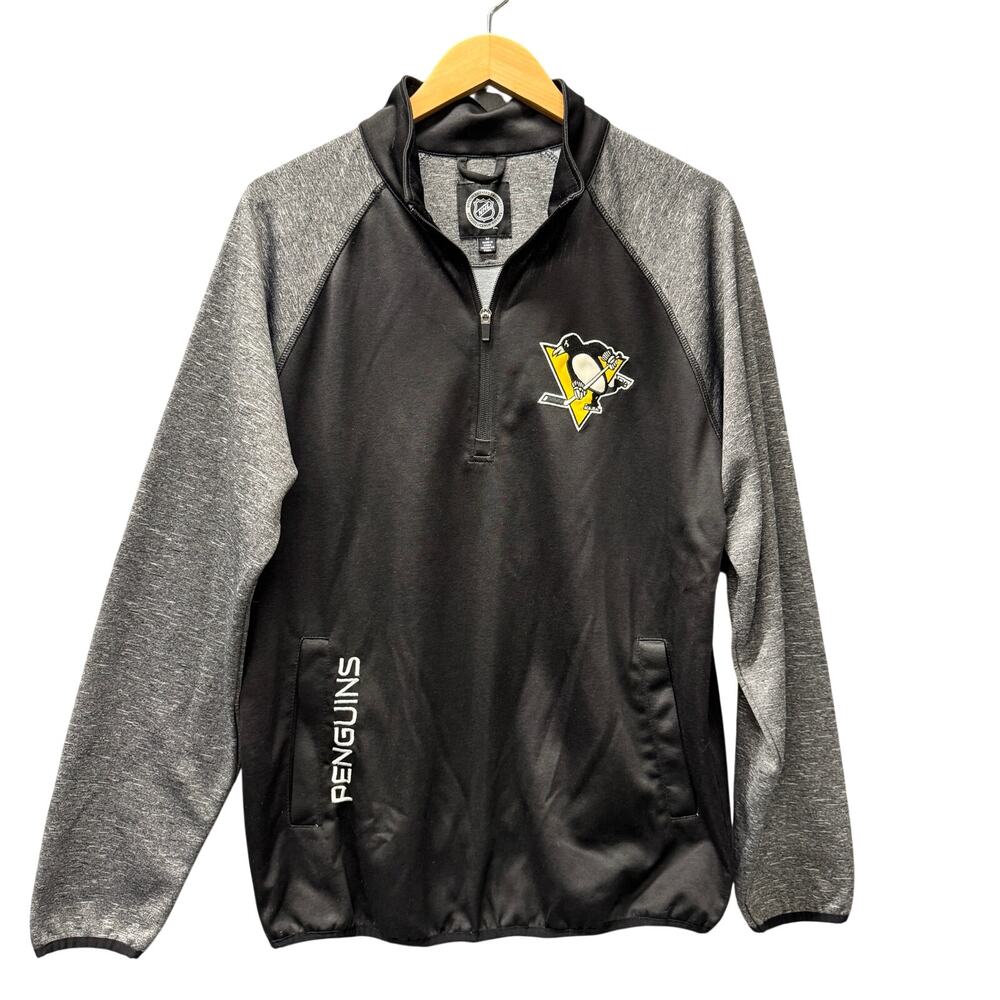 Pittsburgh Penguins Jacket Mens Medium 1/2‎ Zip Pullover NHL Black Gray Hockey